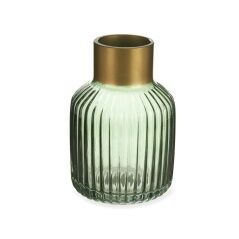 Vase Stripes Green Golden Glass 12 x 18 x 12 cm (6 Units)