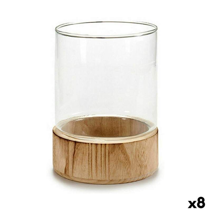 Candleholder Brown Transparent Wood Crystal 14,5 x 19,3 x 14,5 cm (8 Units)