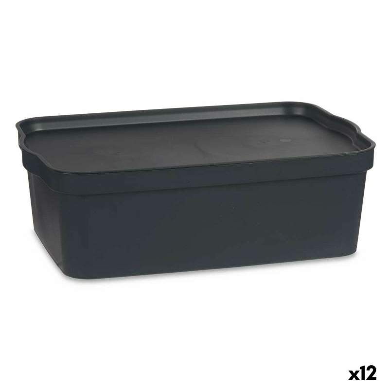 Scatola portaoggetti con coperchio Antracite Plastica 14 L 29,5 x 14,3 x 45 cm (12 Unità)