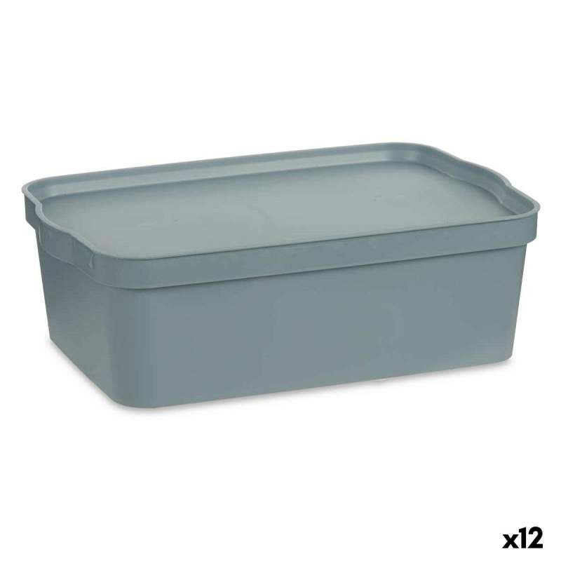 Scatola portaoggetti con coperchio Grigio Plastica 14 L 29,5 x 14,3 x 45 cm (12 Unità)