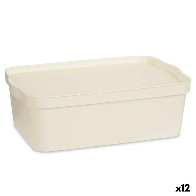 Scatola portaoggetti con coperchio Crema Plastica 14 L 29,5 x 14,3 x 45 cm (12 Unità)