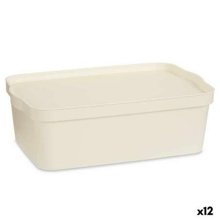 Scatola portaoggetti con coperchio Crema Plastica 14 L 29,5 x 14,3 x 45 cm (12 Unità)