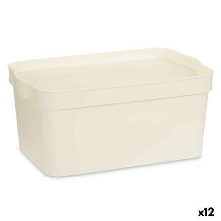 Scatola portaoggetti con coperchio Crema Plastica 7,5 L 21,5 x 14,5 x 32 cm (12 Unità)