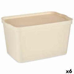 Storage Box with Lid Cream Plastic 24 L 29,3 x 24,5 x 45 cm (6 Units)