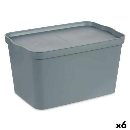 Scatola portaoggetti con coperchio Grigio Plastica 24 L 29,3 x 24,5 x 45 cm (6 Unità)