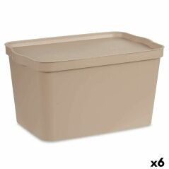 Scatola portaoggetti con coperchio Beige Plastica 24 L 29,3 x 24,5 x 45 cm (6 Unità)