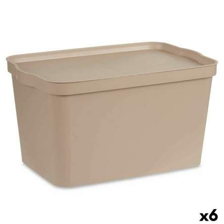 Scatola portaoggetti con coperchio Beige Plastica 24 L 29,3 x 24,5 x 45 cm (6 Unità)