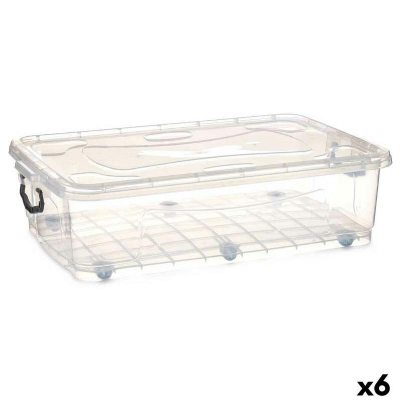 Storage Box with Wheels Transparent Plastic 40 L 46,5 x 20 x 72,2 cm (6 Units)