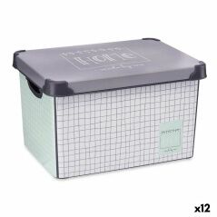 Scatola portaoggetti con coperchio Home Con griglia 22 L Grigio Plastica 29 x 23,5 x 39 cm (12 Unità)