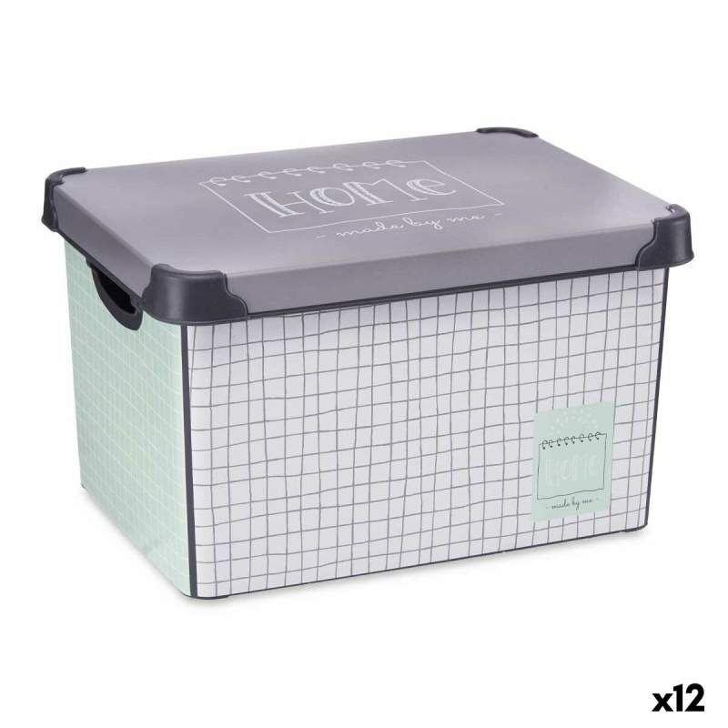 Scatola portaoggetti con coperchio Home Con griglia 22 L Grigio Plastica 29 x 23,5 x 39 cm (12 Unità)