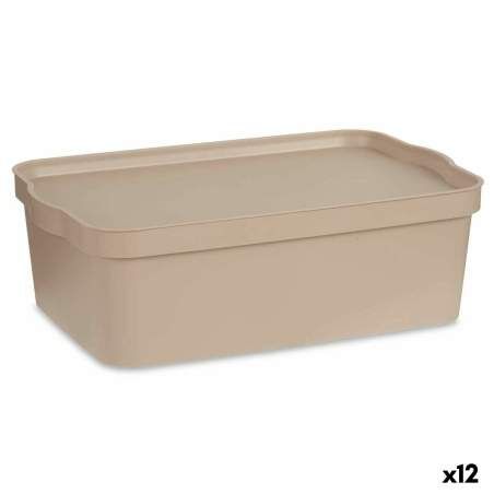 Scatola portaoggetti con coperchio Beige Plastica 14 L 29,5 x 14,5 x 45 cm (12 Unità)