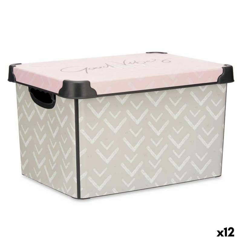 Storage Box with Lid Vibes Arrows 22 L Pink Plastic 30 x 23,5 x 40 cm (12 Units)