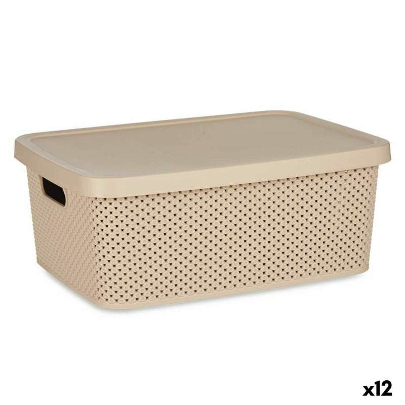 Scatola portaoggetti con coperchio Beige Plastica 13 L 28 x 15 x 39 cm (12 Unità)