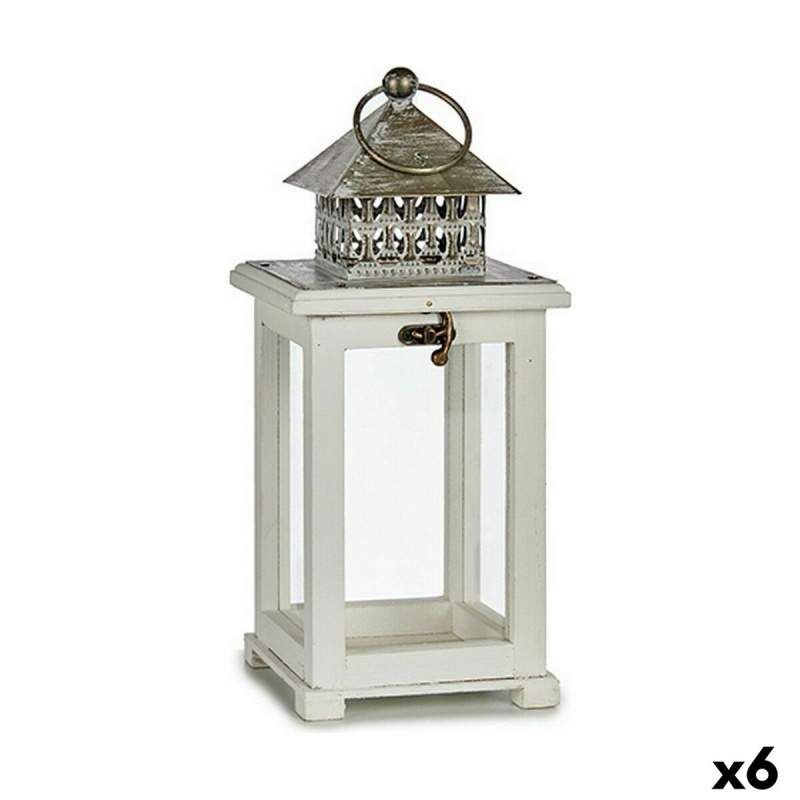 Lanterna Bianco Argentato Legno Metallo 13 x 29 x 13 cm (6 Unità)