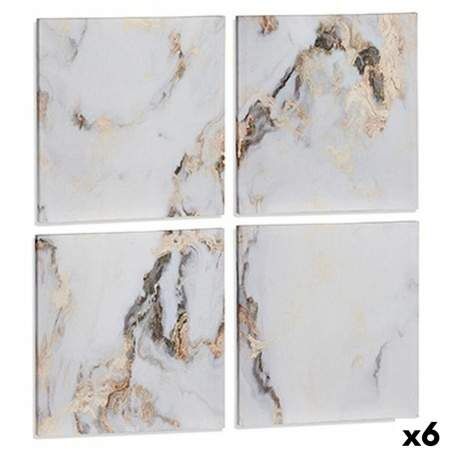 Set di 4 quadri Tela Marmo Bianco 35 x 7 x 35 cm (6 Unità)