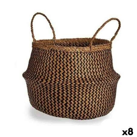 Decorative basket Brown Black Rushes 8 L 36 x 30 x 36 cm (8 Units)