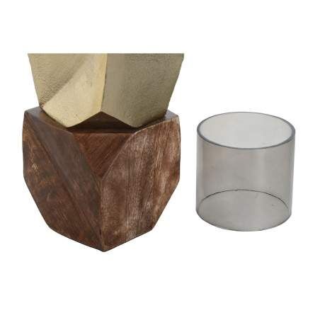 Candleholder DKD Home Decor Brown Golden Aluminium Crystal Mango wood 10 x 10 x 51,5 cm