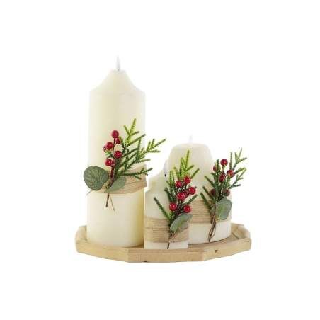 Set di Candele DKD Home Decor Bianco Verde Natale 7 x 7 x 15 cm