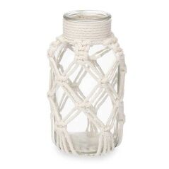 Vase White Cloth Glass 9 x 17 x 9 cm (12 Units) Macrame