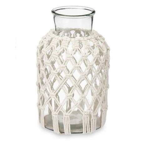 Vaso Bianco Stoffa Vetro 18,5 x 30,5 x 18,5 cm (4 Unità) Macramé