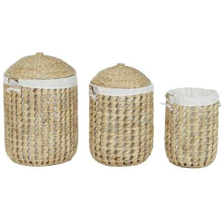 Laundry basket Home ESPRIT White Natural 3 Pieces 46 x 46 x 69 cm