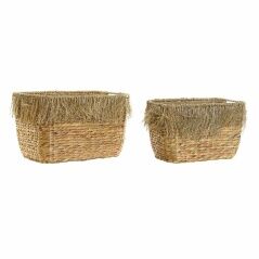 Set di Cestini DKD Home Decor Marrone Multicolore Naturale Frange 40 x 30 x 26 cm