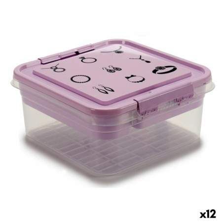 Scatola-Portagioie Viola Trasparente Plastica 24,5 x 11,5 x 26 cm (12 Unità)