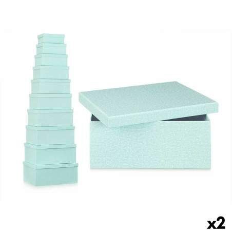 Set of Stackable Organising Boxes Green Cardboard (2 Units)