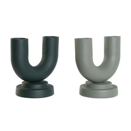 Vase Home ESPRIT Green Aluminium 18 x 13 x 19 cm (2 Units)