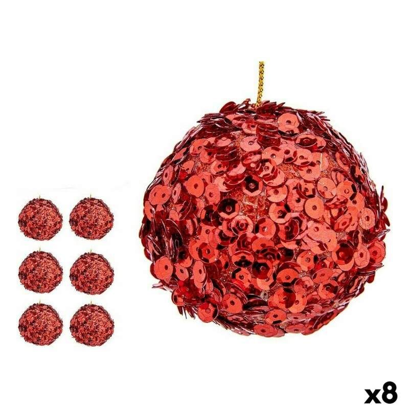 Set di palline di Natale Paillettes Rosso Plastica 10 x 10 x 10 cm (8 Unità)