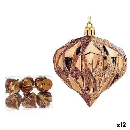 Set of Christmas balls Diamond Brown Plastic 8 x 9 x 8 cm (12 Units)