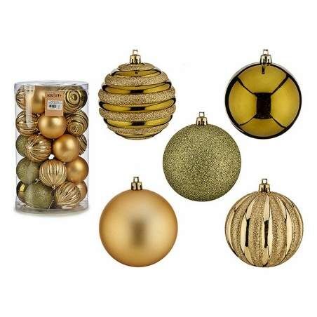 Set of Christmas balls Green Golden PVC 8 x 9 x 8 cm (4 Units)