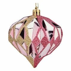 Set di palline di Natale Diamante Rosa Dorato Plastica 8 x 9 x 8 cm (12 Unità)