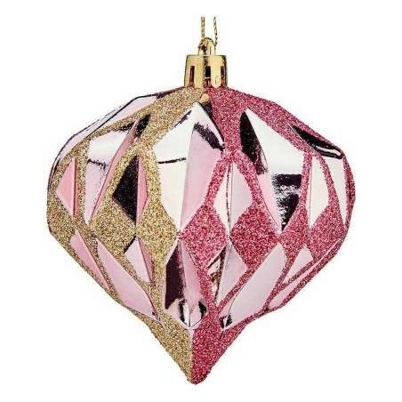 Set di palline di Natale Diamante Rosa Dorato Plastica 8 x 9 x 8 cm (12 Unità)