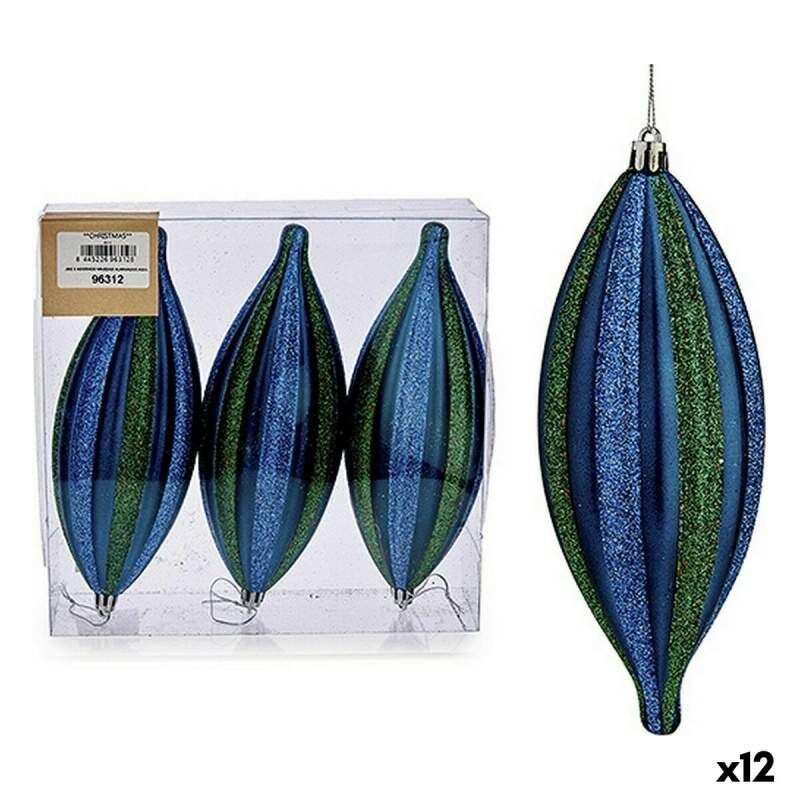 Christmas Decorations Set Streched Blue Green PVC 8,5 x 3,5 x 19 cm (12 Units)