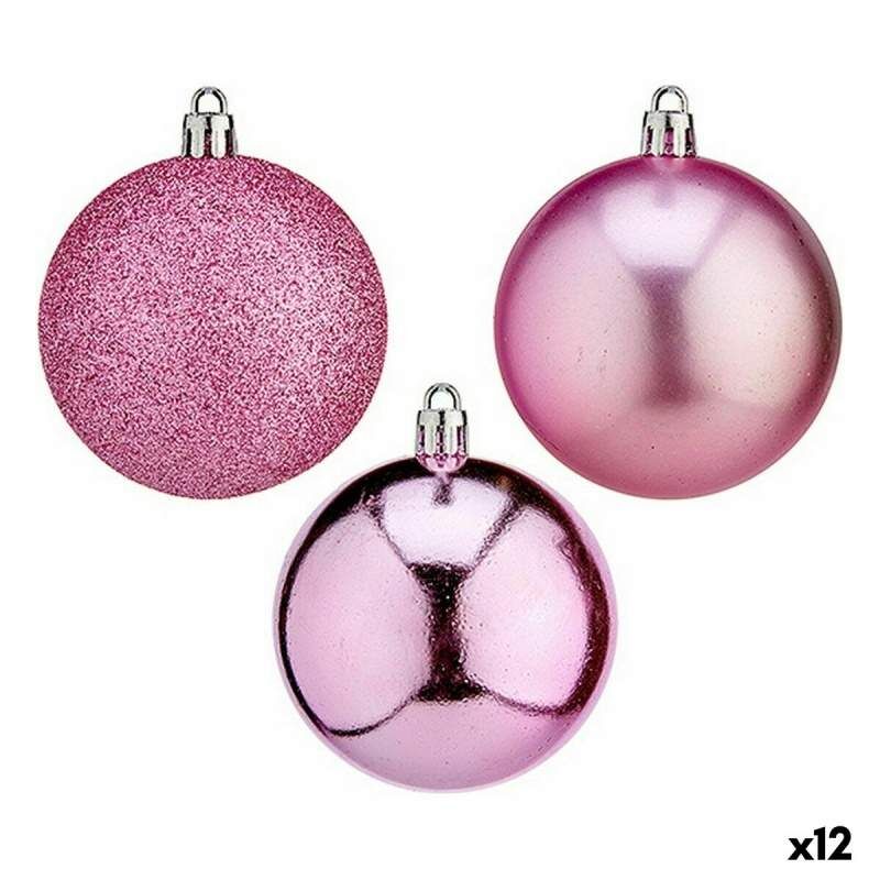 Set of Christmas balls Pink PVC Ø 7 cm (12 Units)