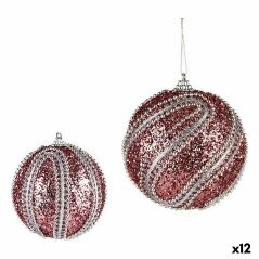 Set di palline di Natale Con rilievo Ø 10 cm Rosa Argentato PVC (12 Unità)