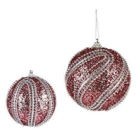 Set of Christmas balls With relief Ø 10 cm Pink Silver PVC (12 Units)