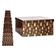 Set of decorative boxes Christmas Tree Black Red Golden Cardboard (2 Units)