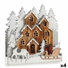 Decorative Figure Light Town White Brown Wood 44 x 44,5 x 6 cm (4 Units)