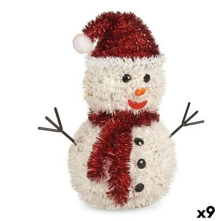 Statua Decorativa Pupazzo di Neve Tinsel Bianco Rosso polipropilene PET 24 x 26 x 14 cm (9 Unità)