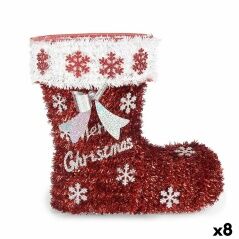 Decorative Figure Boot Tinsel White Red polypropylene PET 26 x 27 x 14 cm (8 Units)