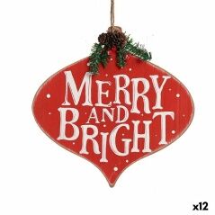 Christmas bauble Merry and Bright Sign Pendant Red Plastic MDF Wood 30 x 3,5 x 30 cm (12 Units)