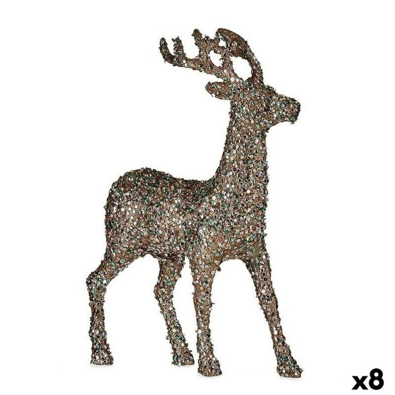 Decorative Figure Christmas Reindeer Glitter Mint champagne Plastic 15 x 45 x 30 cm (8 Units)