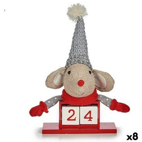 Statua Decorativa Mouse Calendario Rosso Grigio Legno 20 x 11 x 20 cm (8 Unità)