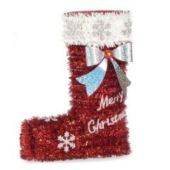 Statua Decorativa Calza di Natale Tinsel Bianco Rosso polipropilene PET 18 x 23 x 8 cm (12 Unità)