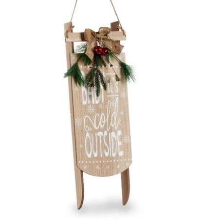 Hanging decoration Sign Sledge Beige MDF Wood 20 x 5 x 69 cm (6 Units)