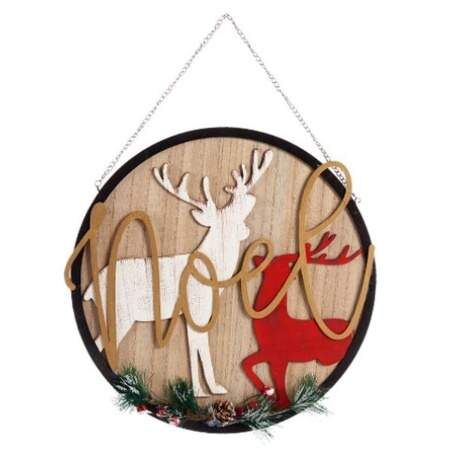 Hanging decoration Sign Christmas Reindeer Natural MDF Wood 29 x 1 x 29 cm (6 Units)