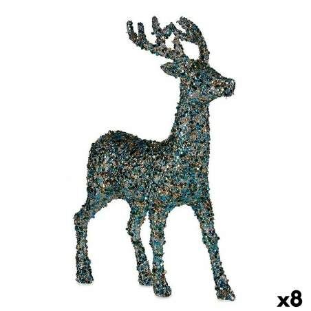 Statua Decorativa Renna di Natale Porporina Azzurro Dorato Plastica 15 x 45 x 30 cm (8 Unità)