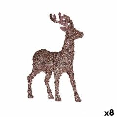 Decorative Figure Christmas Reindeer Glitter Pink Golden Plastic 15 x 45 x 30 cm (8 Units)